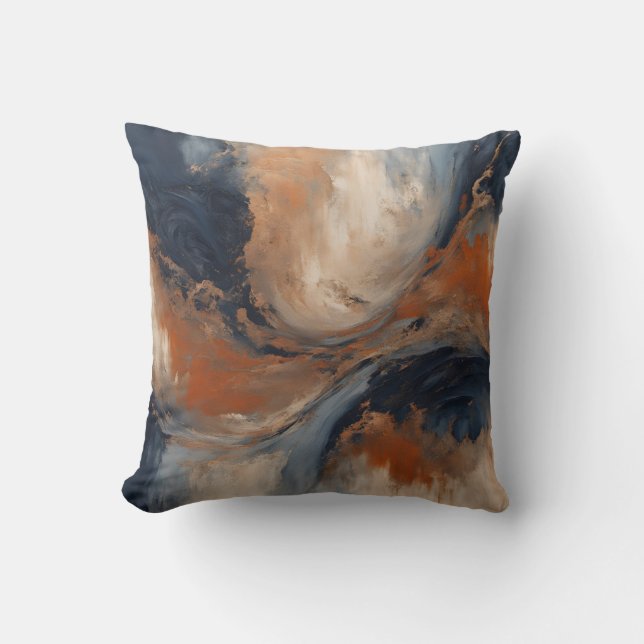Wirbler blauer orangefarbener Marmor Kissen (Vorderseite)