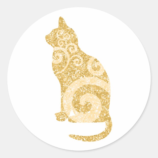 Wirbler Cat Gold Glitzer Runder Aufkleber (Vorderseite)