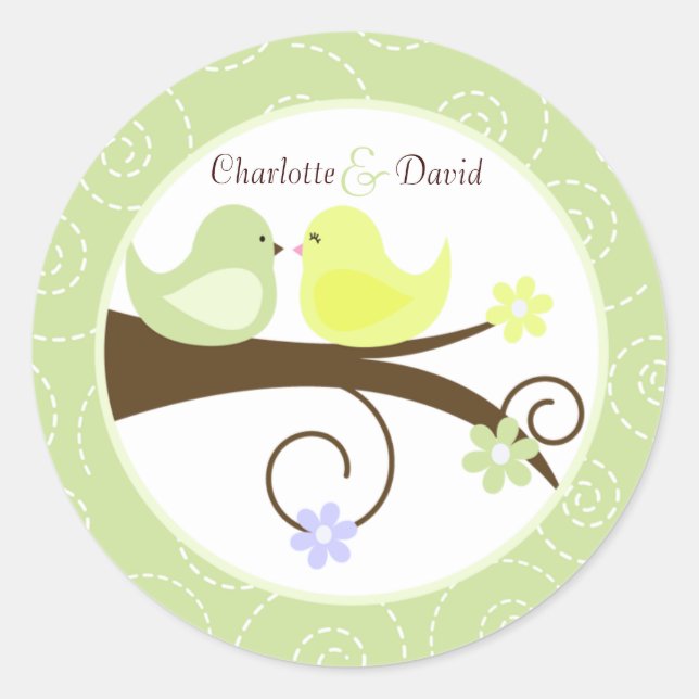 Wirbler Vogel (grün) Hochzeitsticker Runder Aufkleber (Vorderseite)