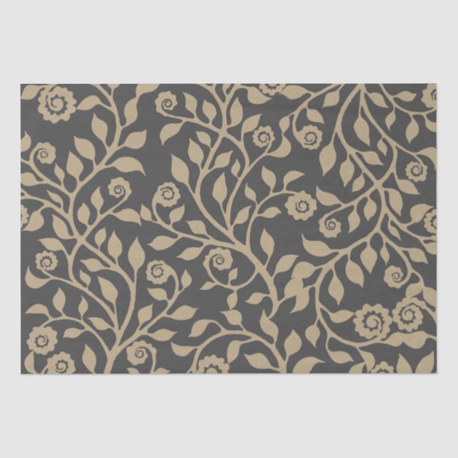 Wirbles Blumenmuster in Grau und Beige Einfach Seidenpapier (Vorderseite)