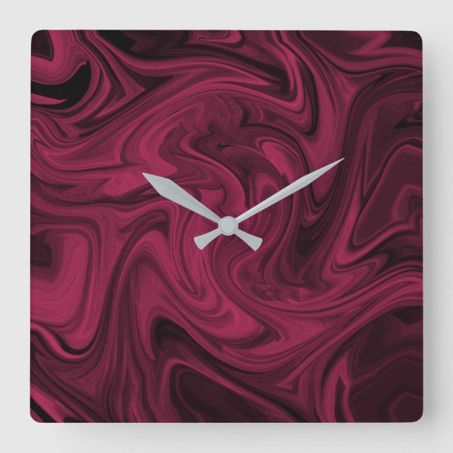 Wirbles Burgund Abstrakt Quadratische Wanduhr (Vorderseite)