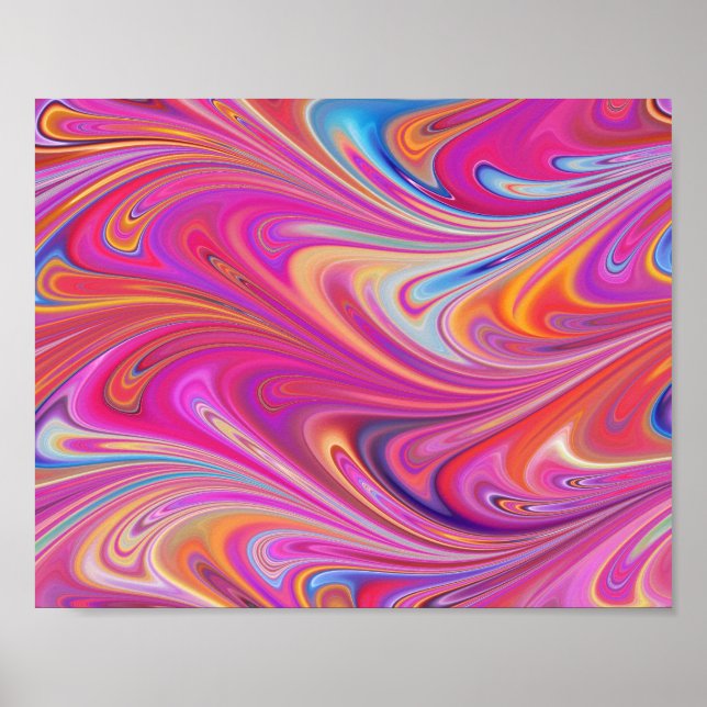 Wirbles Design in schlankem Rosa und orange Poster (Vorne)