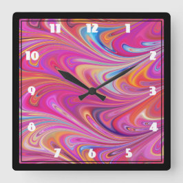Wirbles Design in schlankem Rosa und orange Quadratische Wanduhr