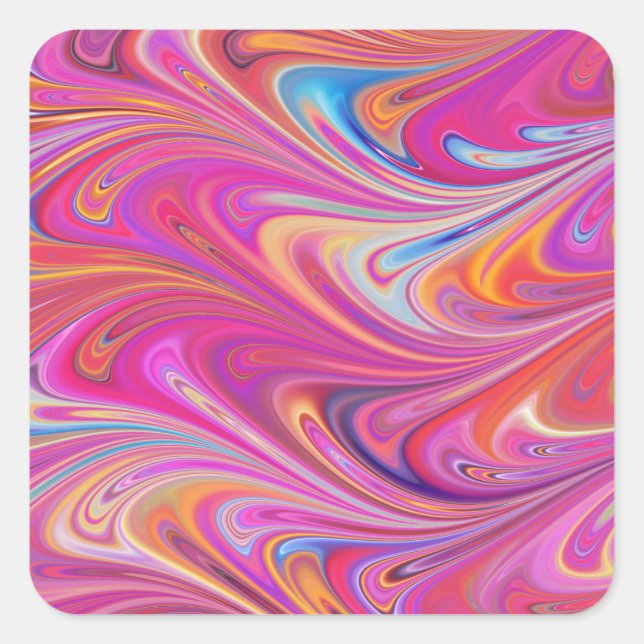 Wirbles Design in schlankem Rosa und orange Quadratischer Aufkleber (Vorderseite)