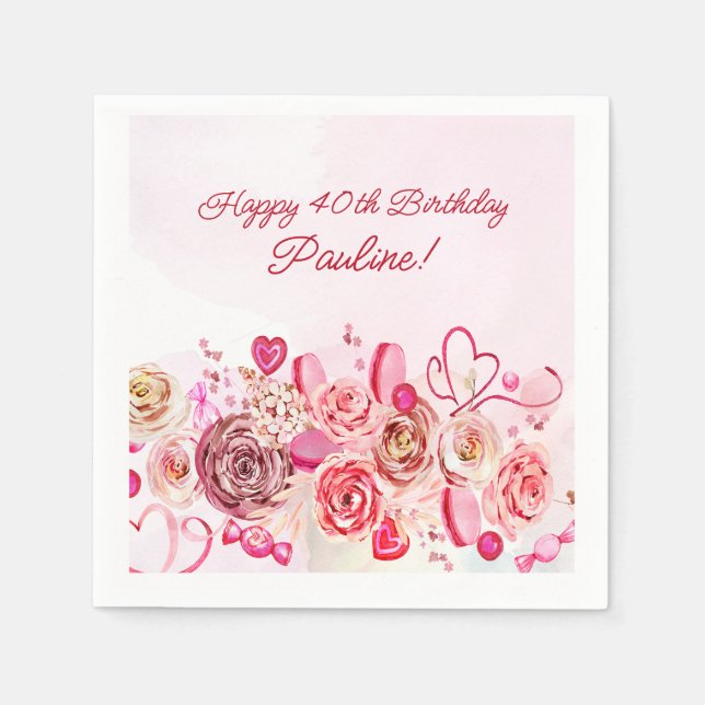 Wirbles Rosenherz Valentins 40. Geburtstag Serviette (Vorderseite)