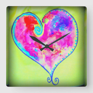 Wirbles rotes Herz Quadratische Wanduhr