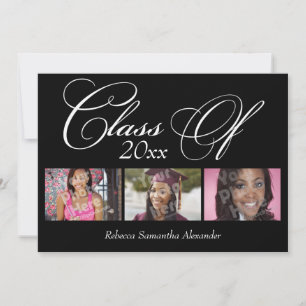 Wirbles Schwarzes Skript mit 3-Foto-Abschluss Einladung