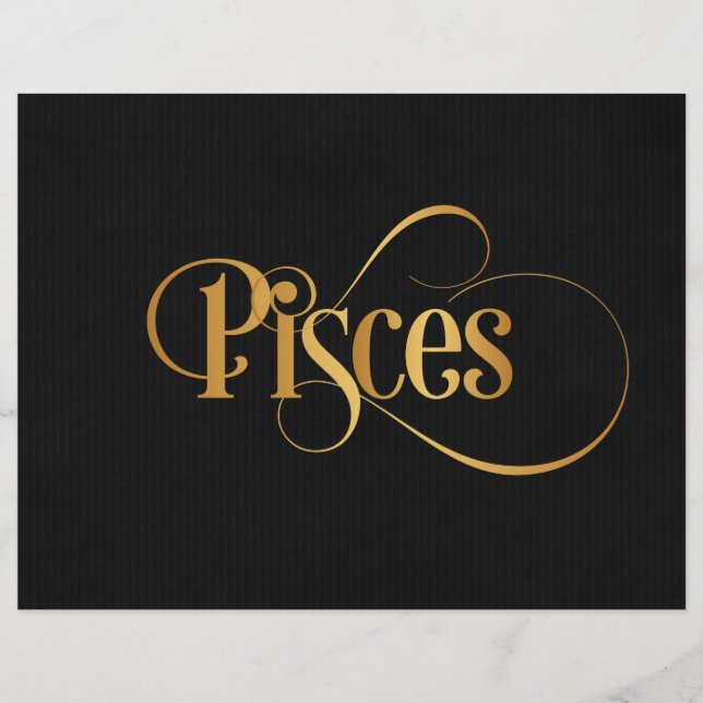 Wirbles Script Zodiac Sign Pisces Gold auf Black Flyer (Vorne)