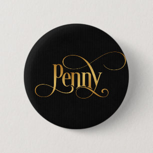 Wirbles Skript-Kalligraphie-Penny-Gold auf Button