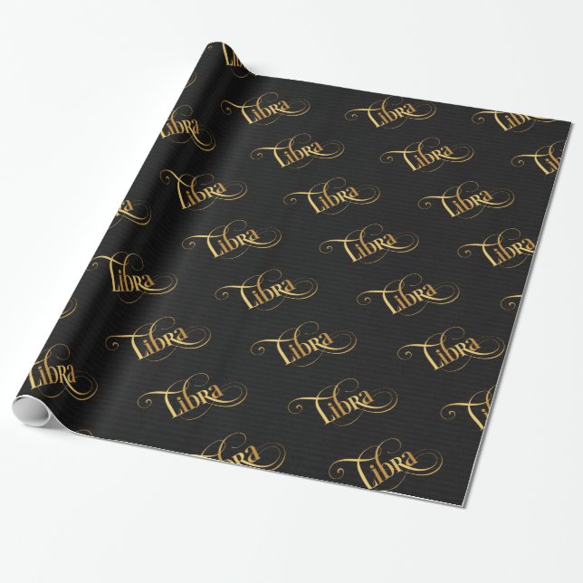 Wirbles Skript-Tierkreis-Zeichen-Waage-Gold auf Geschenkpapier (Ungerollt)