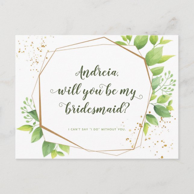 Wird Bridesmaid Vorschlag Grünflächen Foto Collage Einladungspostkarte (Vorderseite)