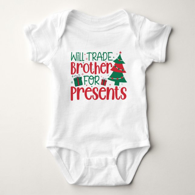 Wird Bruder für Geschenke tauschen, Weihnachten Baby Strampler (Vorderseite)