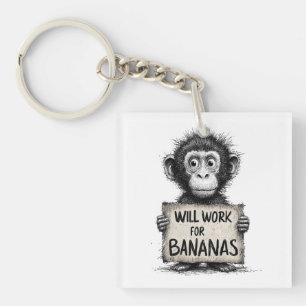 Wird für Bananen arbeiten - Humorvolle Affenskizze Schlüsselanhänger