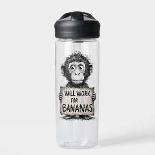Wird für Bananen arbeiten - Humorvolle Affenskizze Trinkflasche
