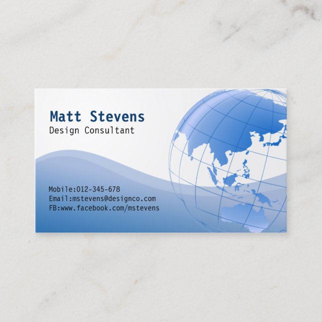 Wire Blue Globe Asia Australia Business Card Visitenkarte (Vorderseite)
