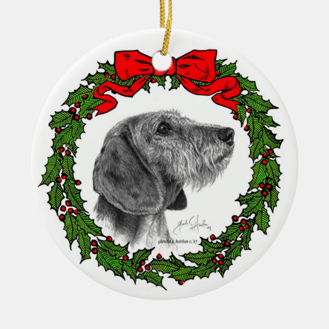 Wire Coat Dackel Art von Glenda S. Harlan Keramik Ornament (Vorne)