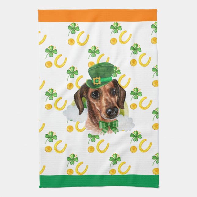 Wire Dackel Holiday Wohngestaltung St Patricks Day Geschirrtuch (Vertikal)