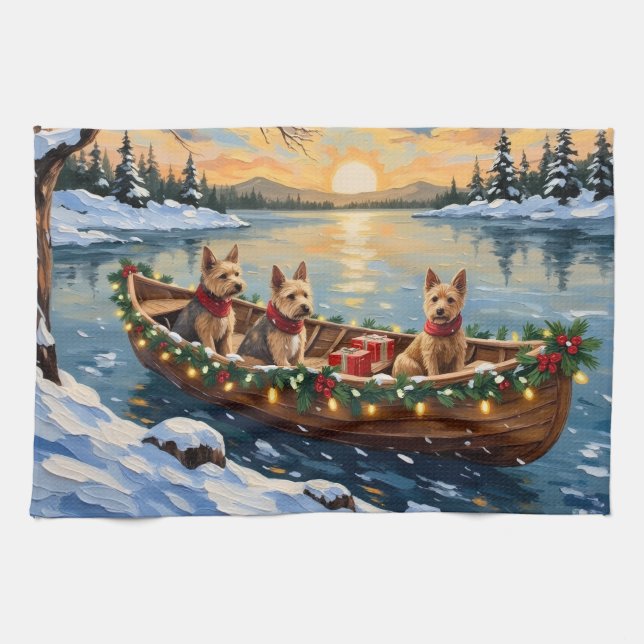 Wire Fox Terrier Christmas Boat Holiday Geschirrtuch (Horizontal)