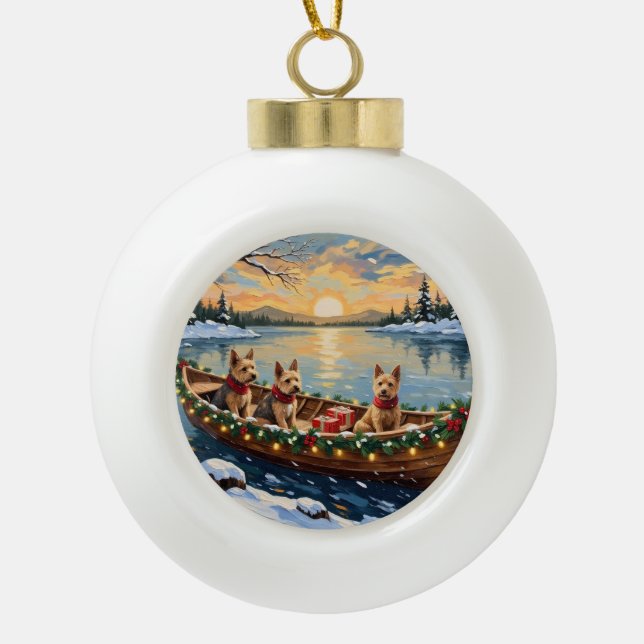 Wire Fox Terrier Christmas Boat Holiday Keramik Kugel-Ornament (Vorderseite)