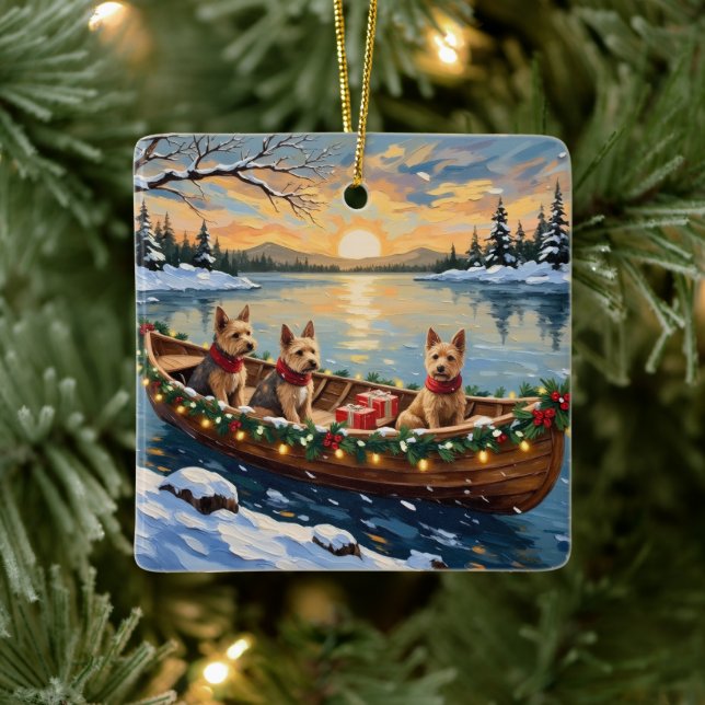 Wire Fox Terrier Christmas Boat Holiday Keramikornament (Baum)