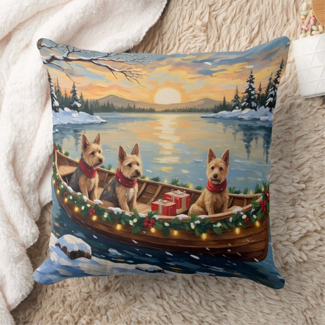 Wire Fox Terrier Christmas Boat Holiday Kissen (Decke)
