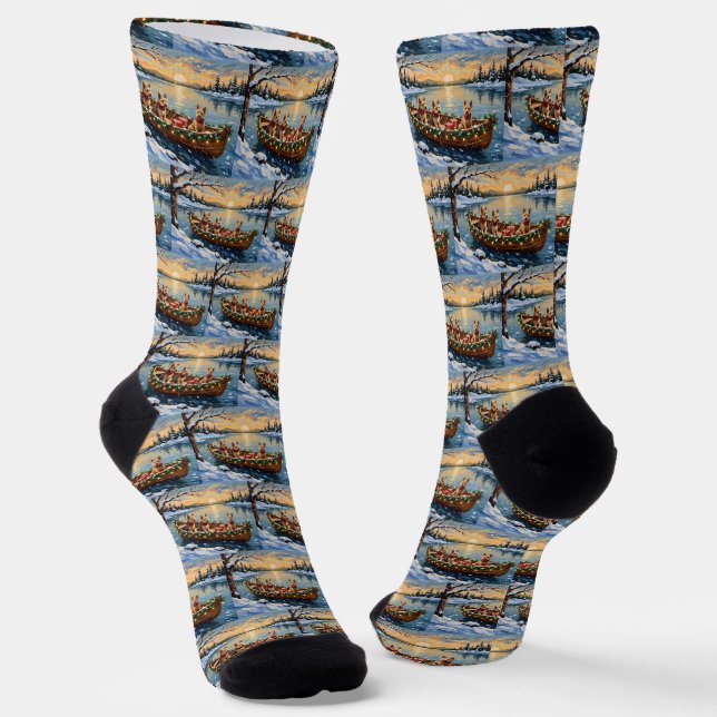 Wire Fox Terrier Christmas Boat Holiday Socken (Gewinkelt)