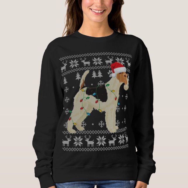 Wire Fox Terrier Christmas Ugly Lights Weihnachtsm Sweatshirt (Vorderseite)