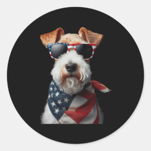 Wire Fox Terrier Dog 4. Juli Amerikanische Unabhän Runder Aufkleber