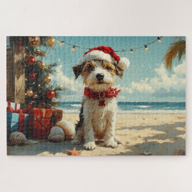 Wire Fox Terrier Dog Christmas Vintag Beach (Horizontal)