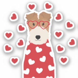 Wire Fox Terrier Dog Heart Glasses Pink Aufkleber