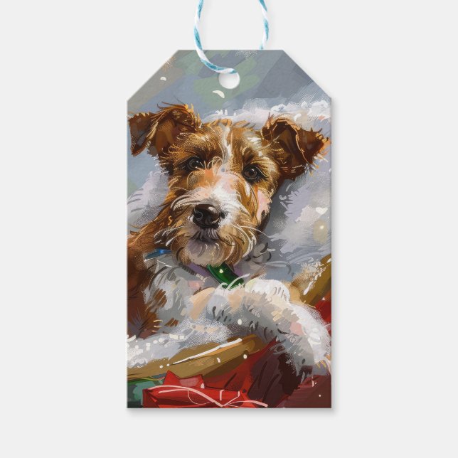 Wire Fox Terrier Dog Weihnachtsfest Geschenkanhänger (Vorderseite)