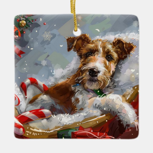 Wire Fox Terrier Dog Weihnachtsfest Keramikornament (Vorderseite)