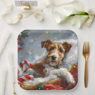 Wire Fox Terrier Dog Weihnachtsfest Pappteller