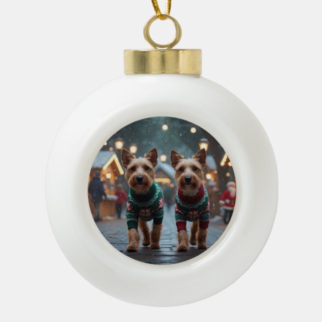 Wire Fox Terrier Dogs Christmas Snow Holiday Keramik Kugel-Ornament (Vorderseite)