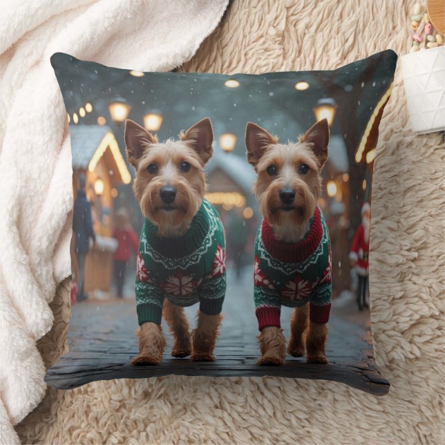Wire Fox Terrier Dogs Christmas Snow Holiday Kissen (Decke)