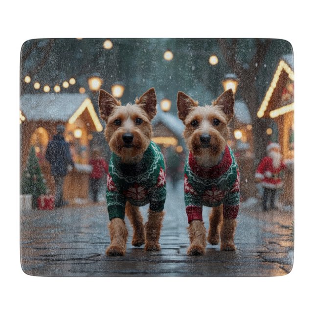 Wire Fox Terrier Dogs Christmas Snow Holiday Schneidebrett (Vorderseite)