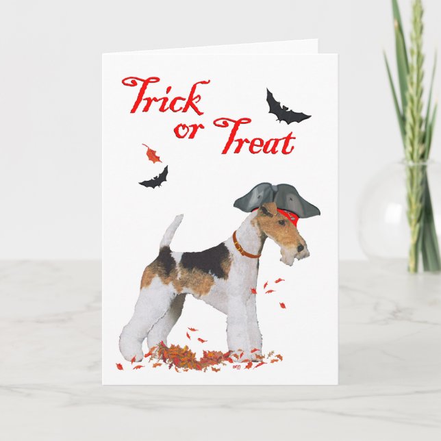 Wire Fox Terrier Halloween Karte (Vorderseite)
