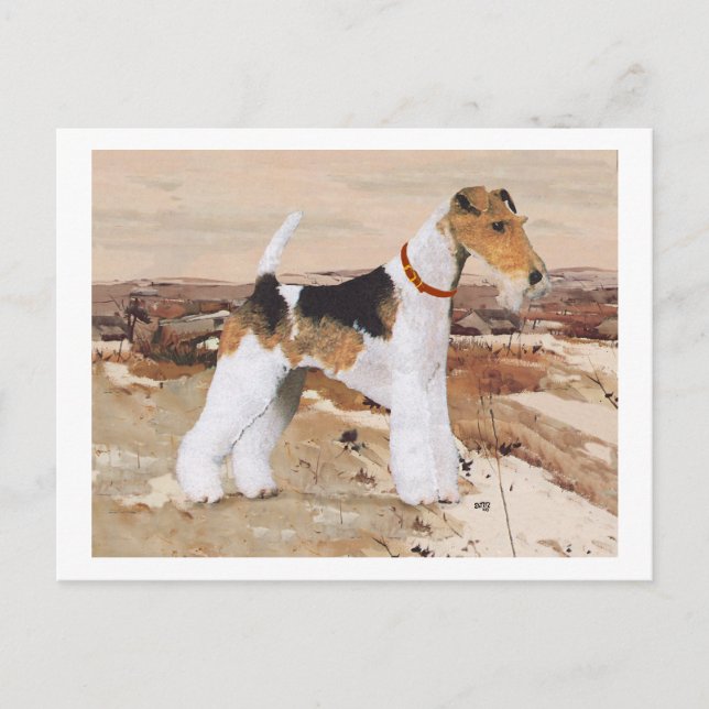 Wire Fox Terrier Herbst Postkarte (Vorderseite)