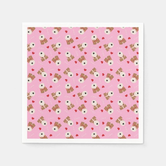 Wire Fox Terrier Hund Herz Brille Muster Pink Serviette (Vorderseite)