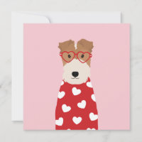 Wire Fox Terrier Hund Herz Brille Pink