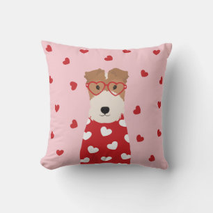 Wire Fox Terrier Hund Herz Brille Rosa Kissen