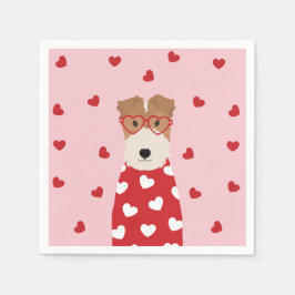 Wire Fox Terrier Hund Herz Brille Rosa Serviette