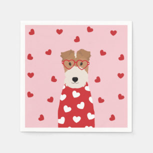 Wire Fox Terrier Hund Herz Brille Rosa Serviette