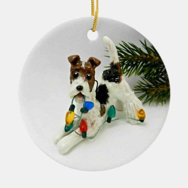Wire Fox Terrier Hund Keramik Ornament (Vorne)