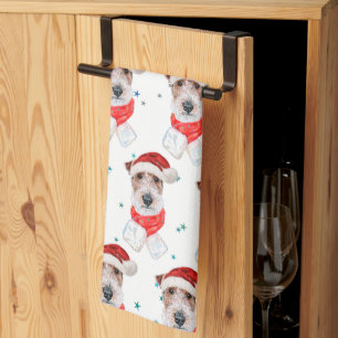 Wire Fox Terrier Hunderasse Weihnachtssterne Geschirrtuch