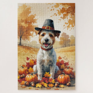 Wire Fox Terrier im Herbst hinterlässt Erntedank K