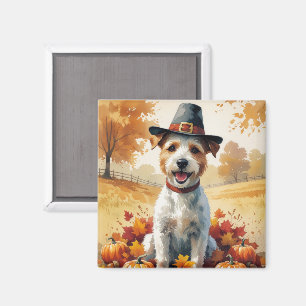 Wire Fox Terrier im Herbst hinterlässt Erntedank K Magnet