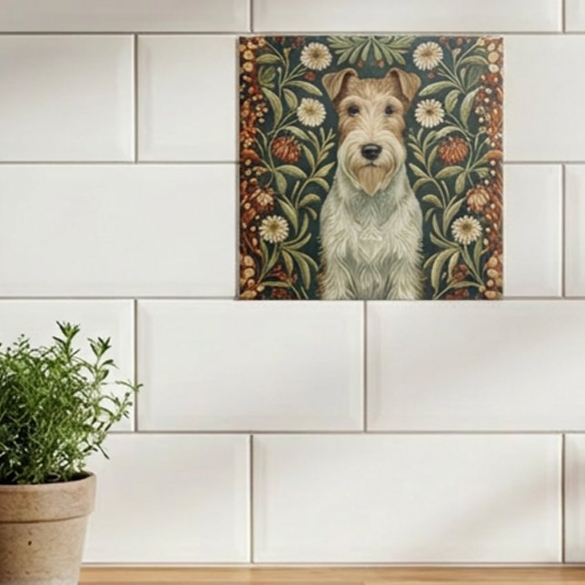 Wire Fox Terrier in William Morris Floral Style Fliese (Von Creator hochgeladen)