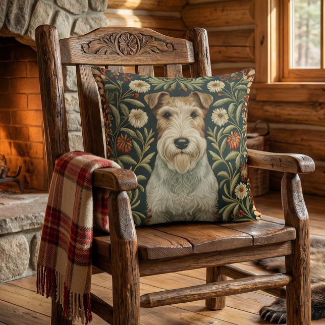 Wire Fox Terrier in William Morris Floral Style Kissen (Approximates 20 inch size.)