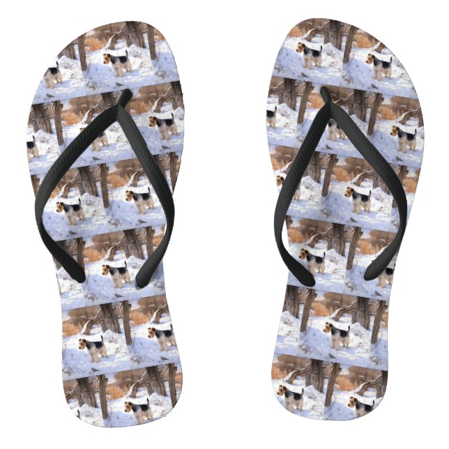 Wire Fox Terrier lässt es Weihnachten schnee Flip Flops (Fußbett)